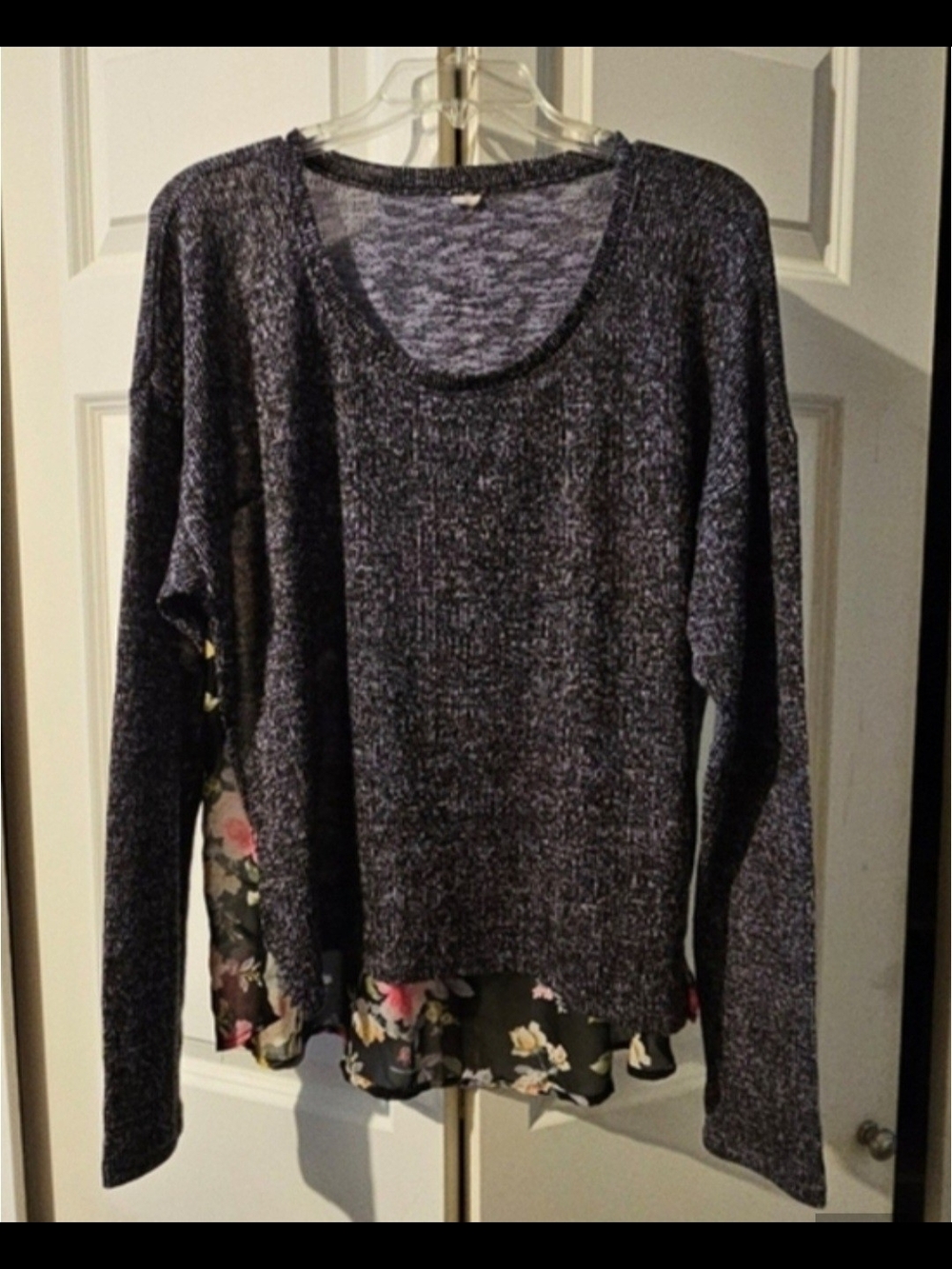 Women’s Heather Pullover Sweater with Floral Sheer Back